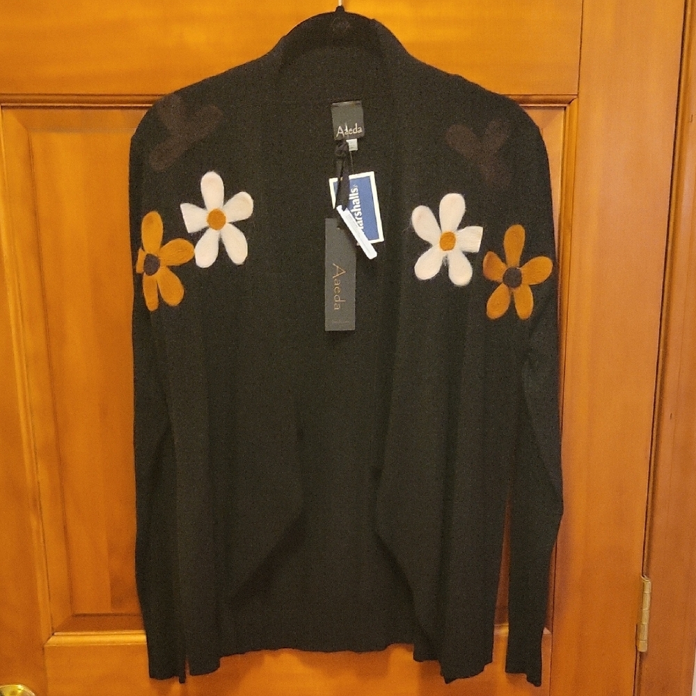 Black and White Cardigan with Floral Accents